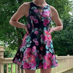 Rose Patterned Satin Homecoming Dress